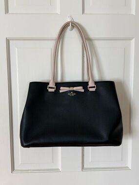 Kate Spade Black Tote with Bow and cream Handles